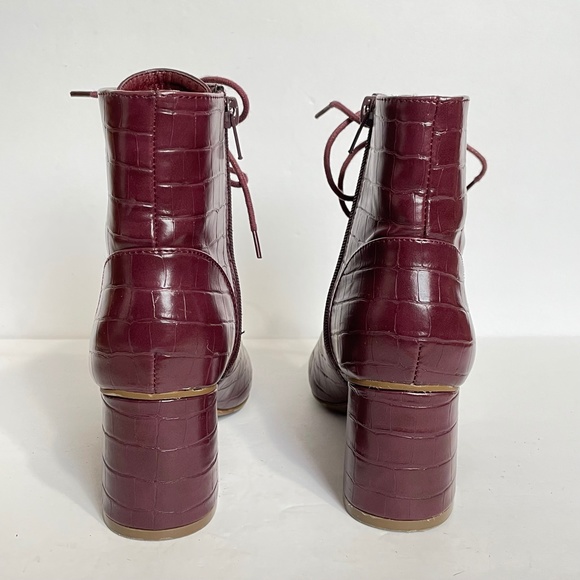 Women's Burgundy Lace-Up Ankle Boots - Picture 7 of 10